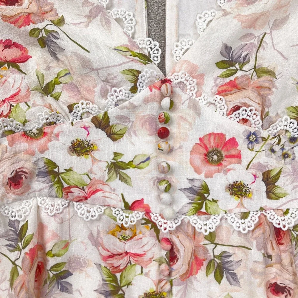 Luxxel Romper Women Medium White Pink Floral Sweetheart Whimsy Fairy‎ Romantic